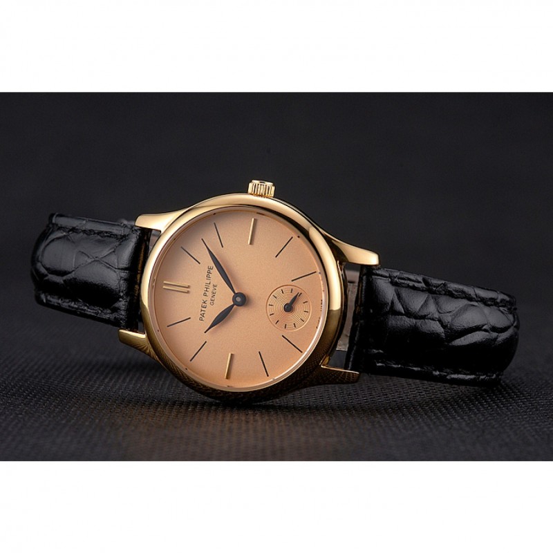 Patek Philippe Calatrava Gold Dial And Case Gold Case Black Leather Strap-4