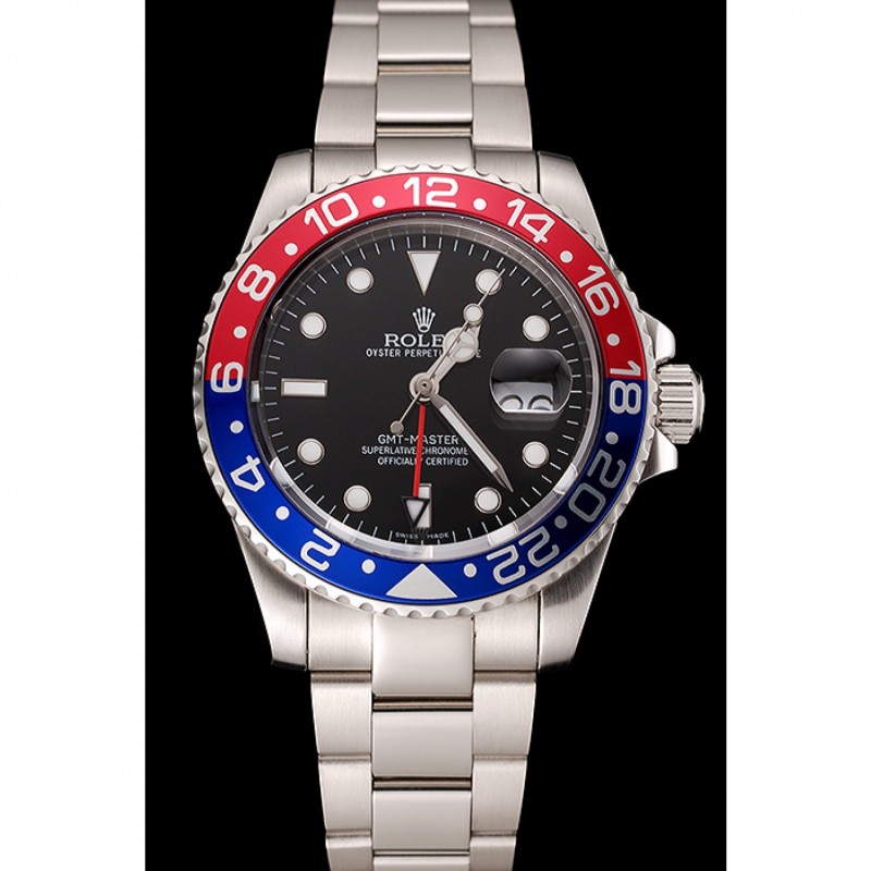 Swiss Rolex GMT Master II Black Dial Pepsi Bezel Stainless Steel Case And Bracelet 1453751-1