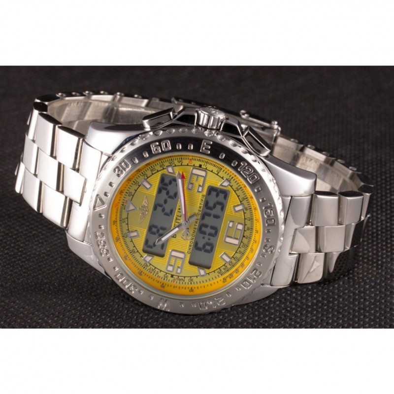 Breitling Certifie Yellow Dial Stainless Steel Strap Rose Gold Bezel-4
