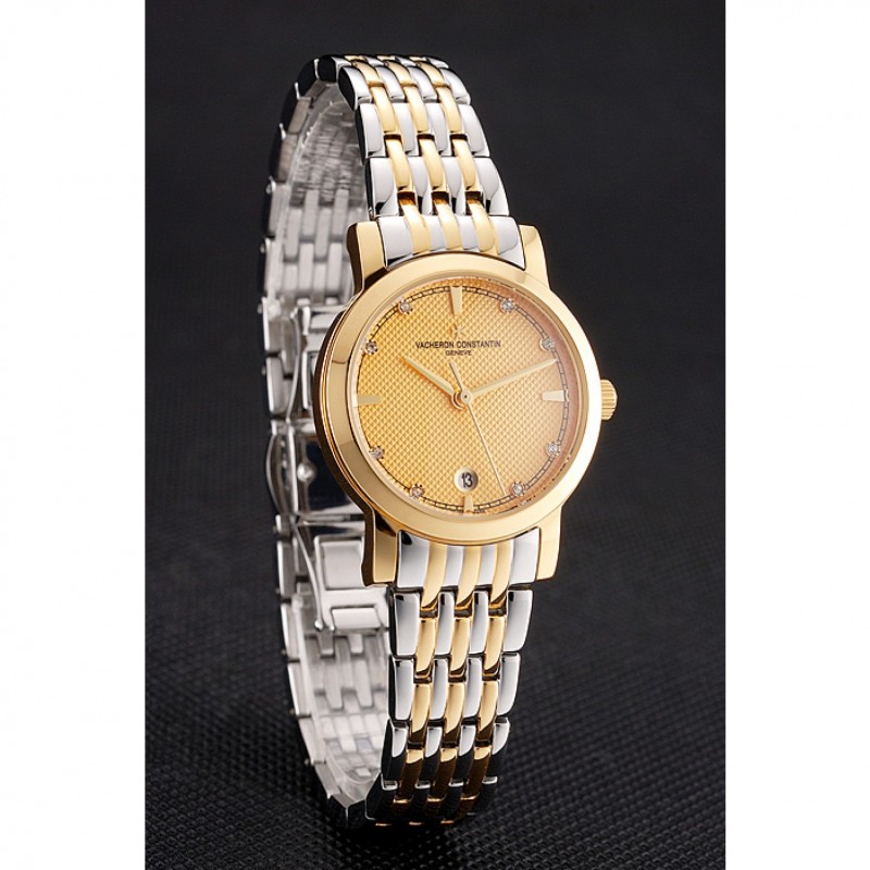AAA Replica Watches Vacheron Constantin Fine Gold Dial With Diamonds Gold Case Two Tone Bracelet-2