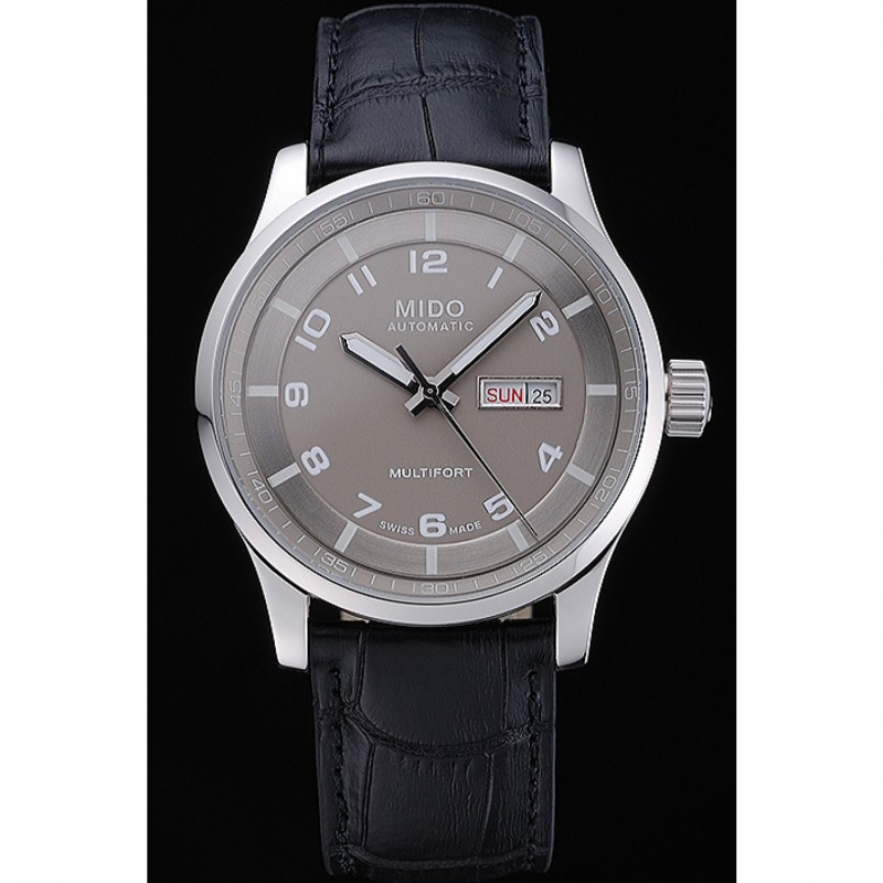 High End Replica Watches Mido Multifort Grey Dial Black Leather Strap 622179-1
