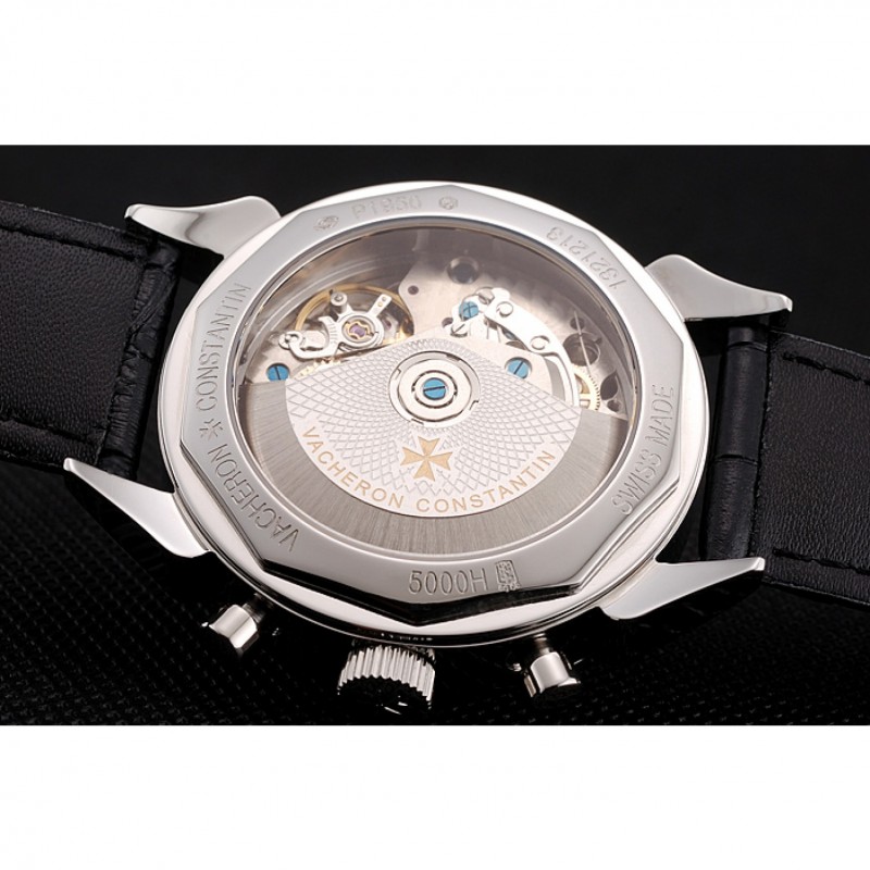 High Quality Replica Watches Swiss Vacheron Constantin Traditionnelle Day Date White Dial Black Leather Bracelet 1453987-6