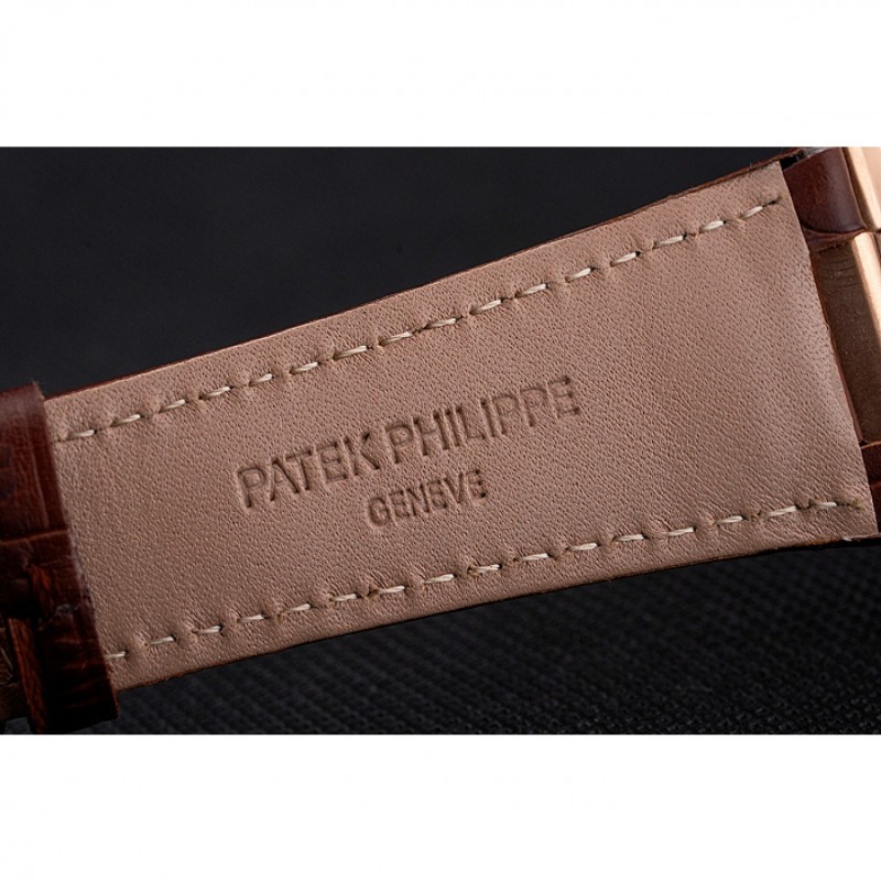 Patek Philippe Nautilus Gray Dial Rose Gold Case Brown Leather Strap-7