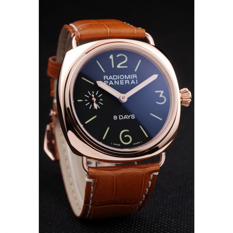 Panerai Radiomir Rose Gold Case Black Dial Brown Leather Strap 98136-2