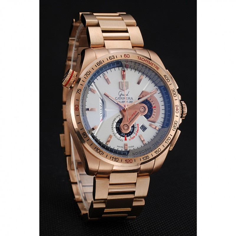 High Quality Replica Watches Tag Heuer Carrera Rose Gold Case White Dial-2