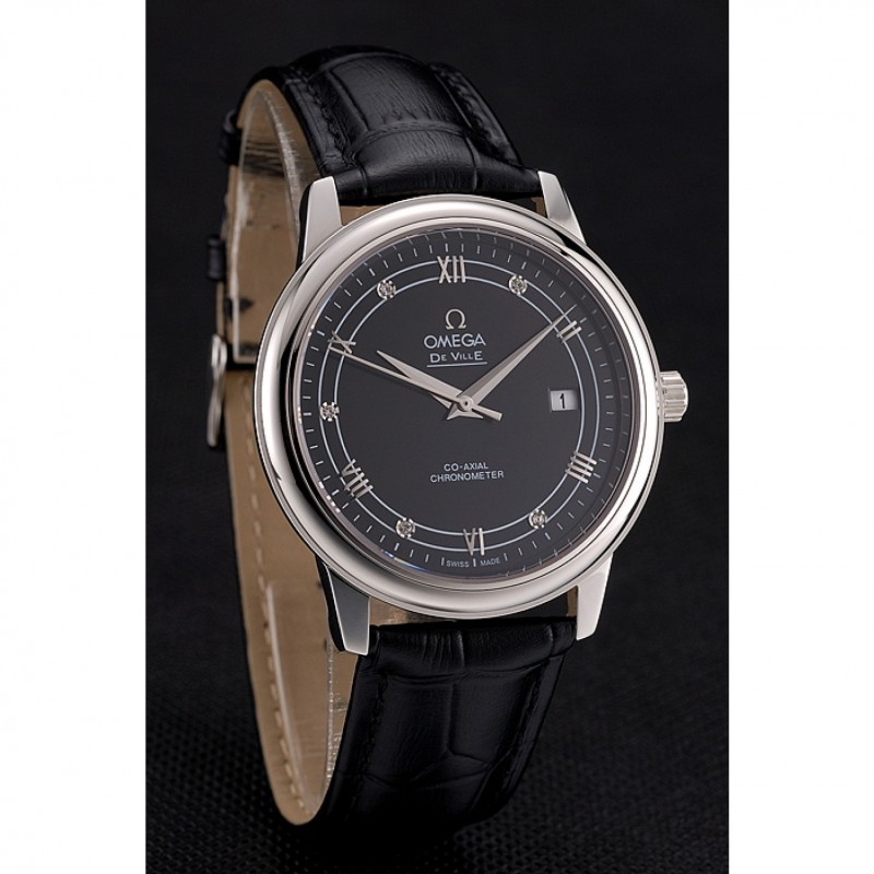 Omega De Ville Prestige Black Dial Stainless Steel Case Black Leather Strap-2