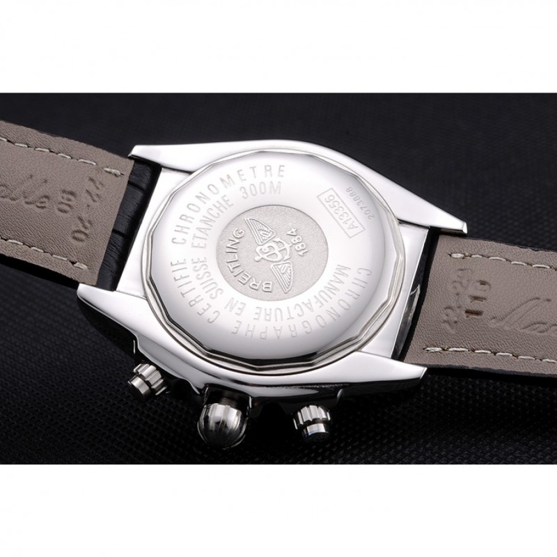 Breitling Chronomat 13 Stainless Steel Case Black Dial Black Leather Bracelet 622237-8