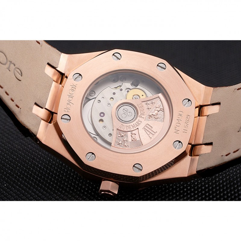 Swiss Audemars Piguet Royal Oak White Dial Gold Case Brown Leather Strap-7