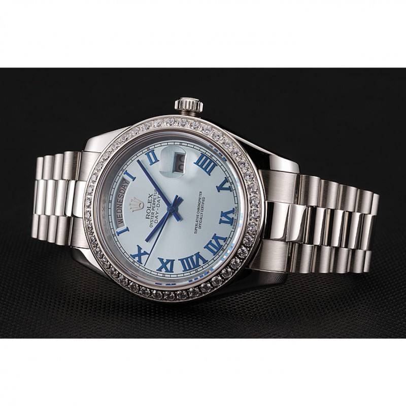 Best Swiss Rolex Day-Date Ice Blue Dial Diamond Case Stainless Steel Bracelet 1453962-2