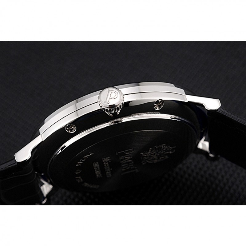 Best Replica Watches Piaget Altiplano Silver Case Black Dial Black Leather Bracelet 622629-8