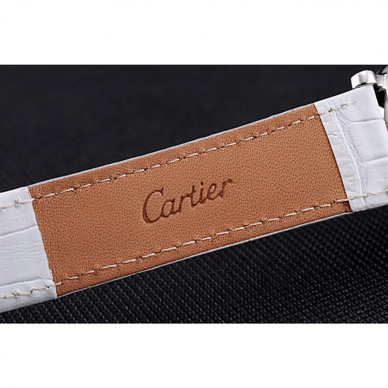 High Quality Replica Watches Cartier Ronde Second Time Zone White Dial Stainless Steel Case With Diamonds White Leather Strap 622803-7