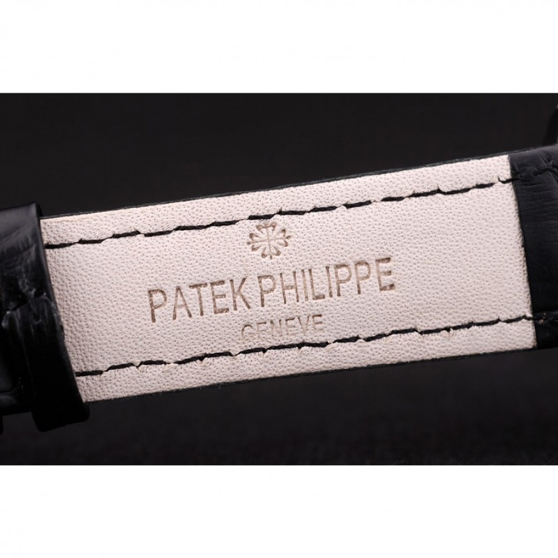 Patek Philippe Swiss Calatrava Ribbed Bezel White Dial Black Leather Strap 7657-6