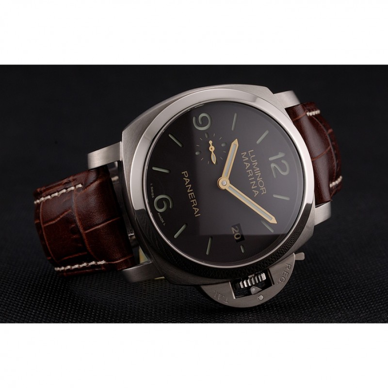 Luxury Swiss Panerai Luminor Marina 1950 3 Days Brown Dial Stainless Steel Case Brown Leather Strap-4