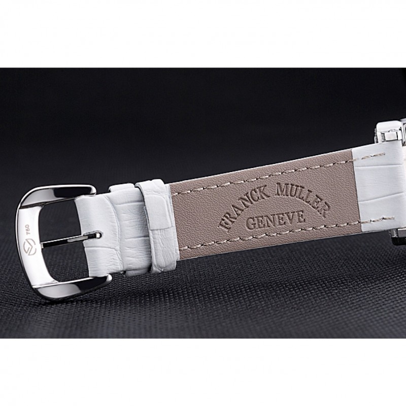 Franck Muller Long Island Classic White Dial Diamonds Case White Leather Band 622368-5