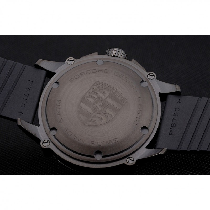 AAA Porsche Design Indicator Black Dial Gold Numerals Black PVD Case Black Rubber Strap-7