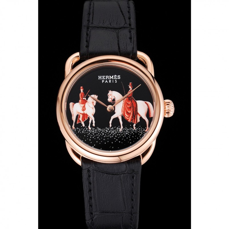 Hermes Classic Croco Leather Strap Black Dial 801398-1