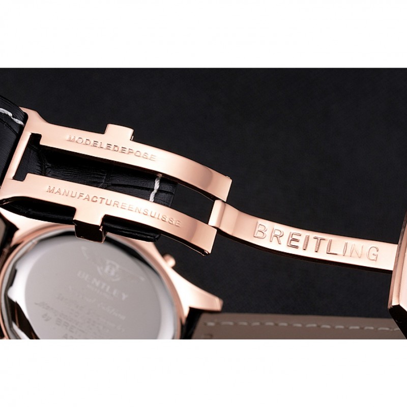 Best Breitling For Bentley Mulliner Tourbillon Black Dial Rose Gold Case Black Leather Strap-5