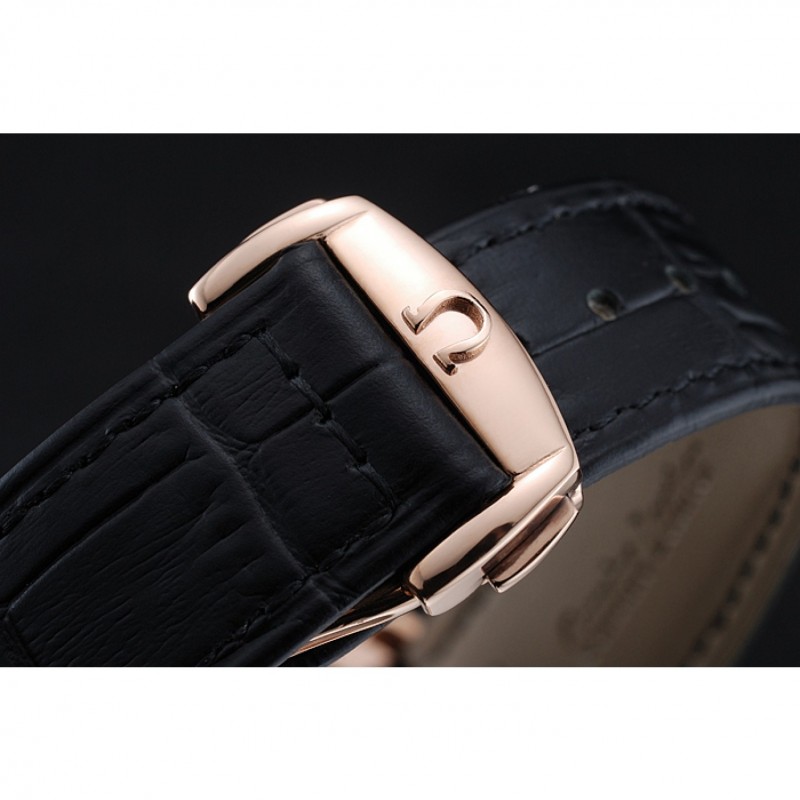 Best Replica Watches Omega De Ville Moonphase White Dial Rose Gold Case Black Leather Bracelet 1454227-5