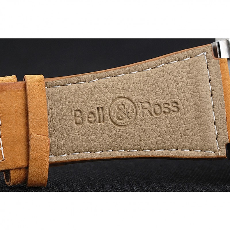 Bell and Ross BR 01-92 Black Dial Silver Case Gold Numerals Brown Leather Strap-7