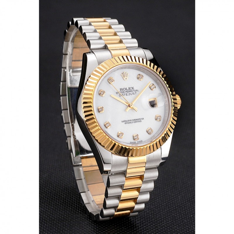 Luxury Replica Watches Swiss Rolex Datejust White Dial Diamond Hour Marks Gold Bezel Stainless Steel Case Two Tone Bracelet-2