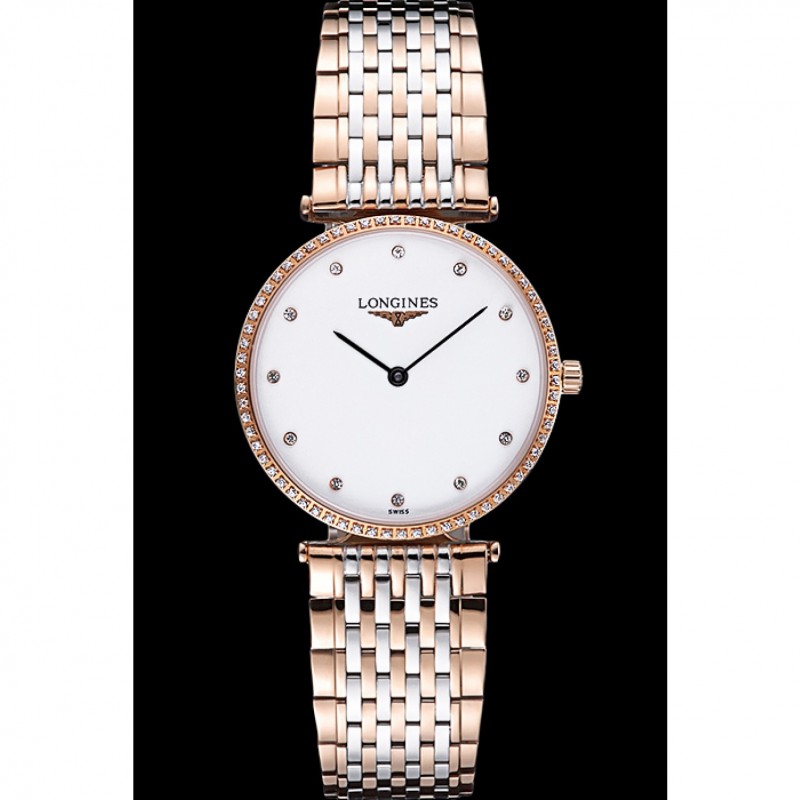 Longines La Grande Classique Rose Gold White Dial Diamond Bezel Homme 622105-1