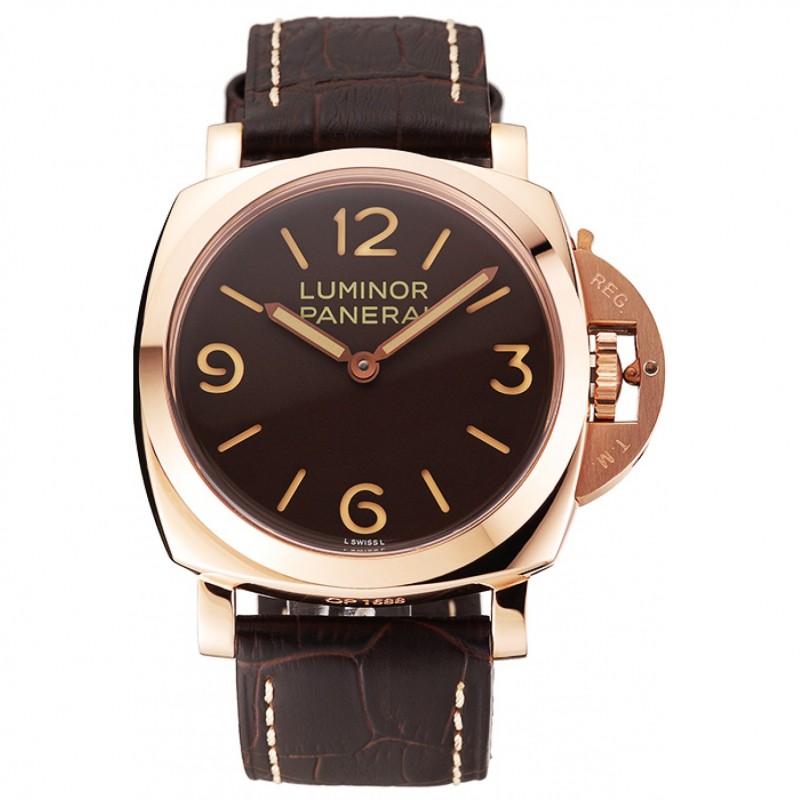 Swiss Panerai Luminor Brown Dial Rose Gold Case Brown Leather Strap 1453841-0