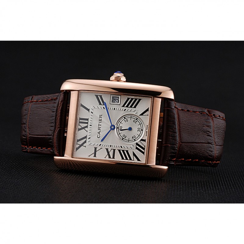 Cartier Tank MC White Dial Gold Case Brown Leather Strap 622578-2