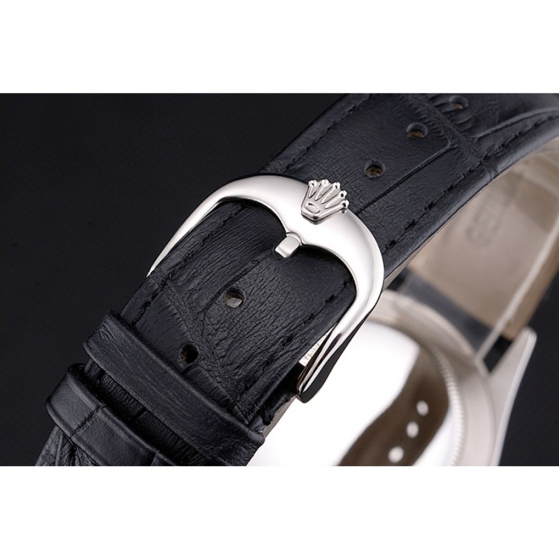 Swiss Rolex Cellini Date White Dial Stainless Steel Case Black Leather Strap-5
