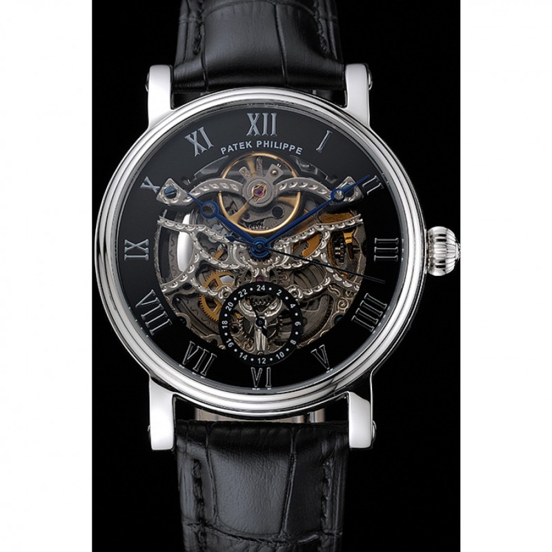 Patek Philippe Grand Complications Black Skeleton Dial Stainless Steel Case Black Leather Strap 1453812-1