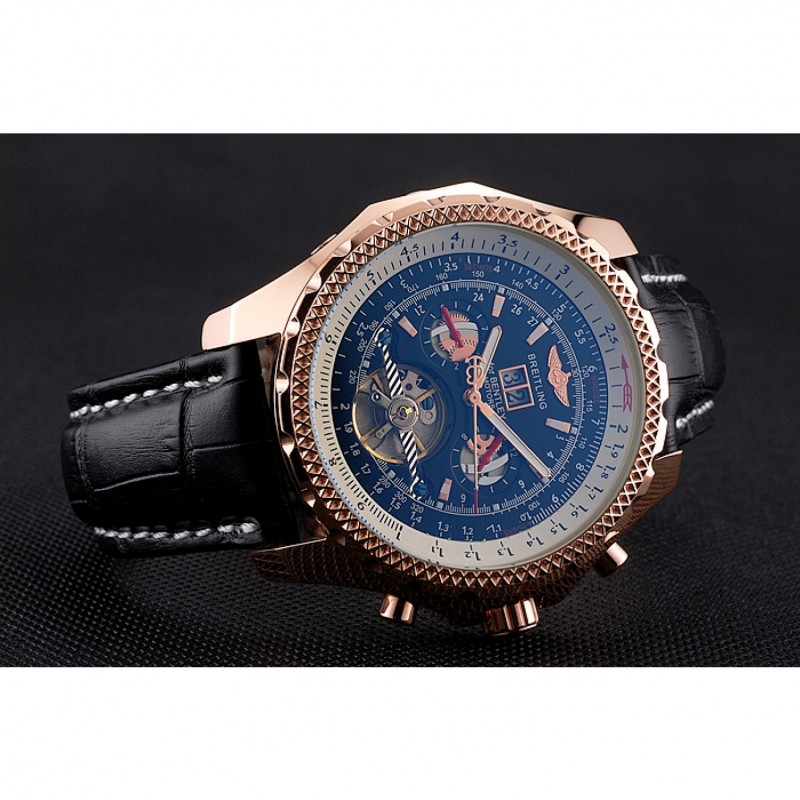 Best Breitling For Bentley Mulliner Tourbillon Black Dial Rose Gold Case Black Leather Strap-3