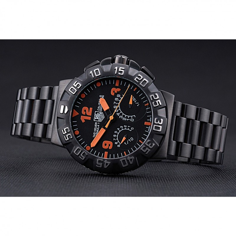 Luxury Tag Heuer Formula One Calibre S Black Dial Orange Numerals Ion Plated Steinless Steel Bracelet 622300-4