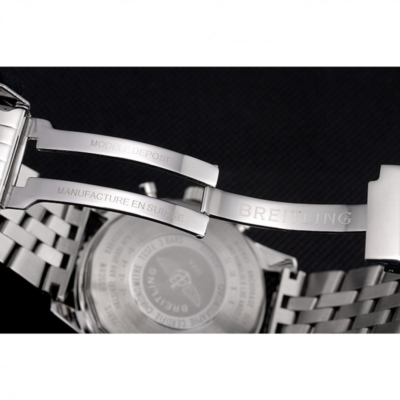 Breitling Certifie Polished Silver Stainless Steel Strap Black Dial Chronograph 80173-6