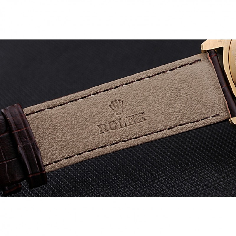 Rolex Cellini White Dial Gold Case Brown Leather Strap 622833-6