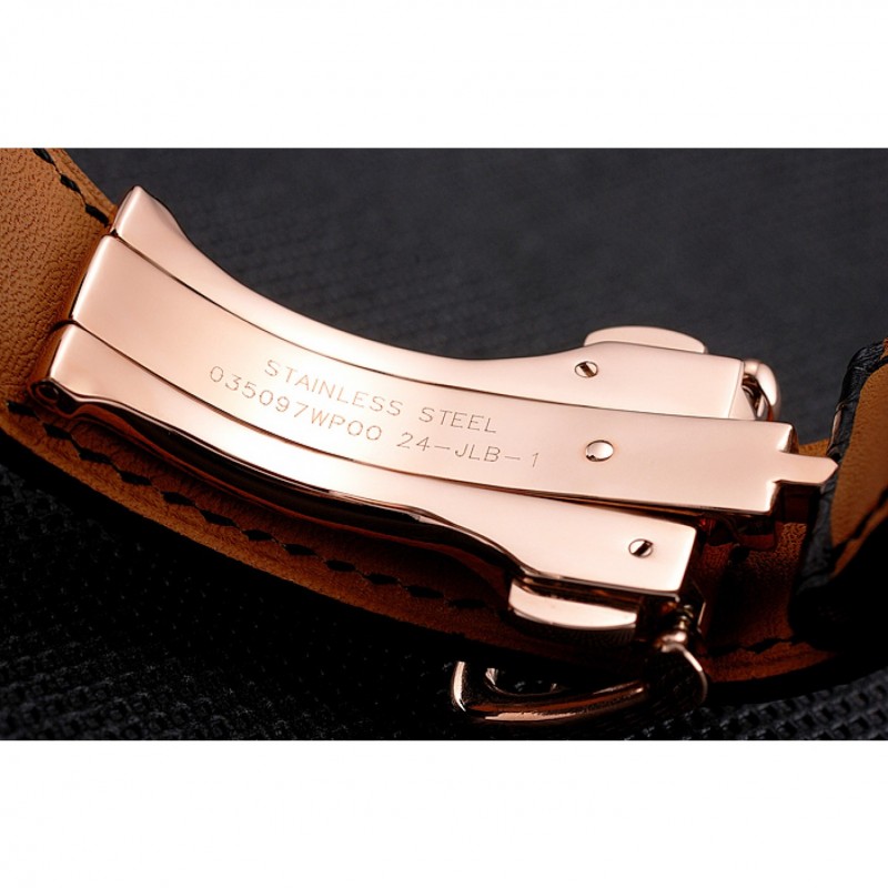 Swiss Hermes Arceau Skeleton Black Dial Brown Hands Rose Gold Case Black Leather Strap-6