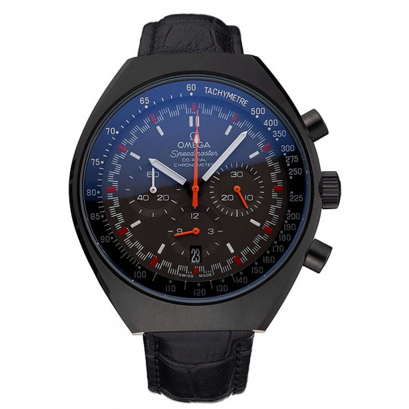 SS Replica Watches Omega Speedmaster Mark II Black And Red Dial Black Case Black Leather Strap 622814-0
