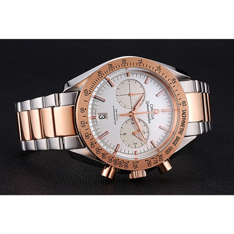 Omega Speedmaster White Dial Gold Bezel Stainless Steel Case Two Tone Bracelet 622803-3