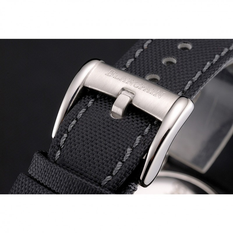 Cheap Replica Watches Swiss Blancpain Fifty Fathoms Flyback Chronograph Black Dial Black Bezel Stainless Steel Case Black Canvas Strap-5
