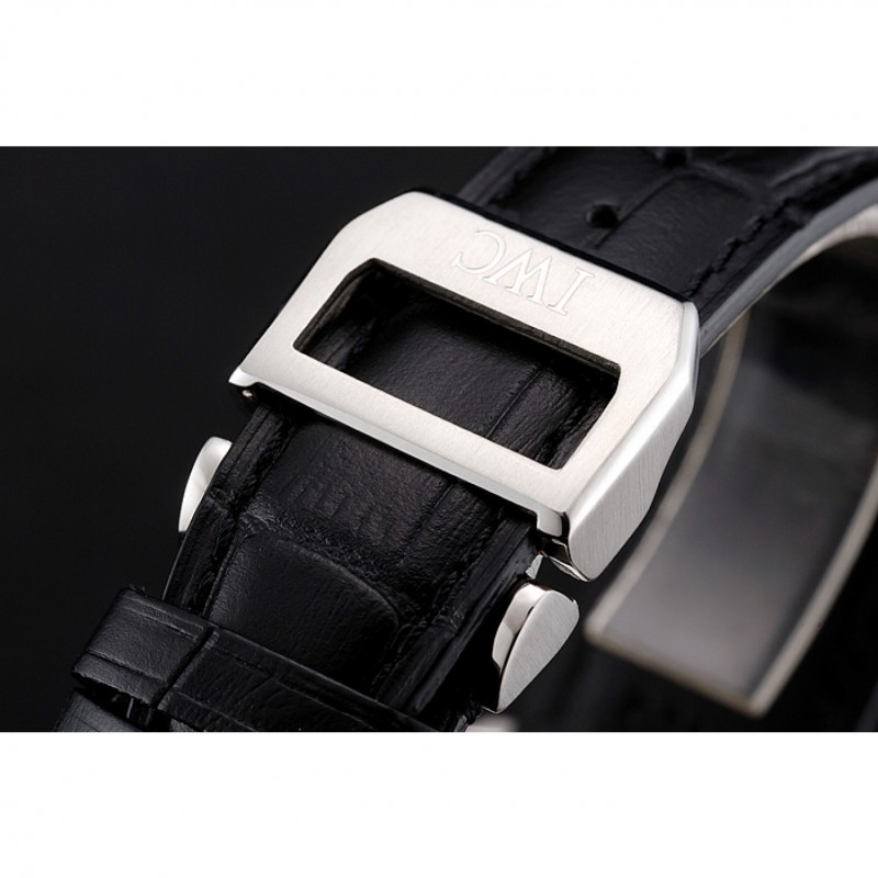 Swiss IWC Portuguese Black Dial Black Subdials Silver Case Black Leather Bracelet 1453906-4