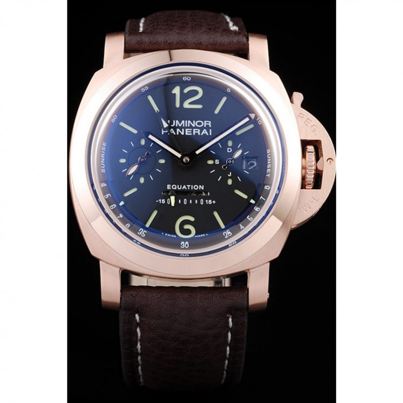 Panerai Luminor Rose Gold Case Black Dial Dark Brown Leather Strap-1