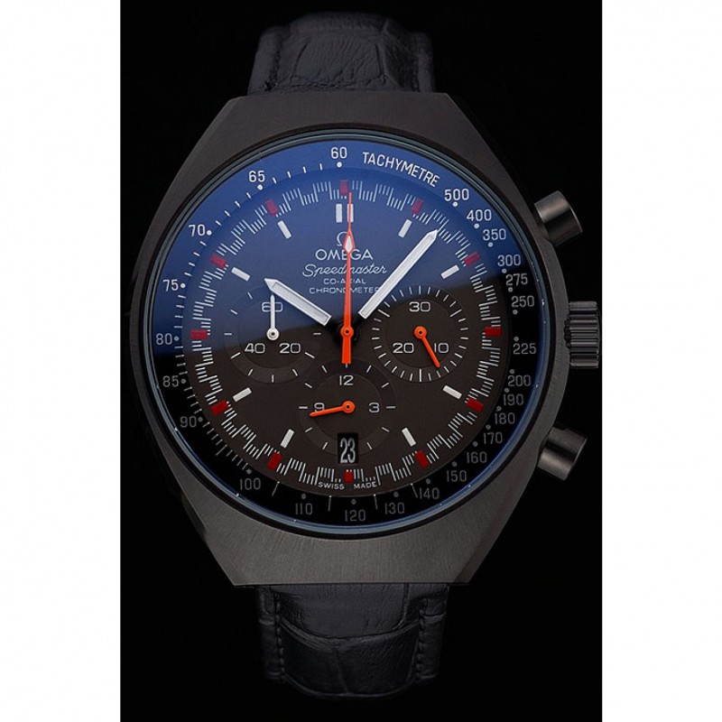 SS Replica Watches Omega Speedmaster Mark II Black And Red Dial Black Case Black Leather Strap 622814-1