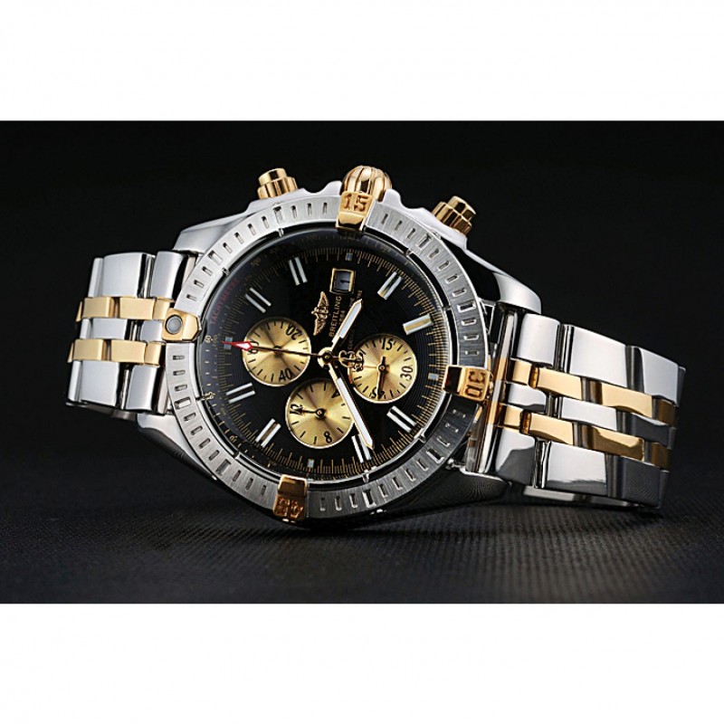 Breitling Chronomat Black Dial Stainless Steel And Gold Bracelet 622429-4