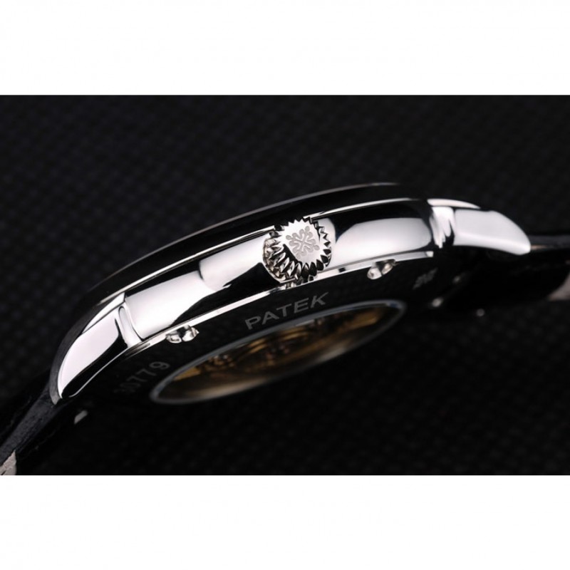 Patek Philippe Swiss Calatrava Ribbed Bezel White Dial Black Leather Strap 7657-8