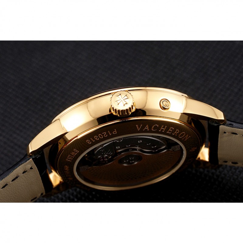 Swiss Vacheron Constantin Traditionnelle Power Reserve White Dial Gold Case Black Leather Strap-8