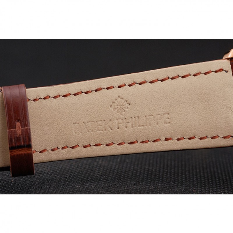 Swiss Patek Philippe Split Seconds Chronograph White Dial Rose Gold Case Brown Leather Strap-5