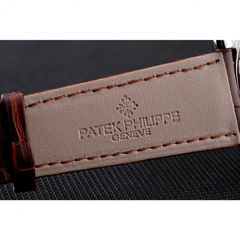 Patek Philippe Complications Moonphase Tourbillon White Dial Stainless Steel Case Brown Leather Strap-6