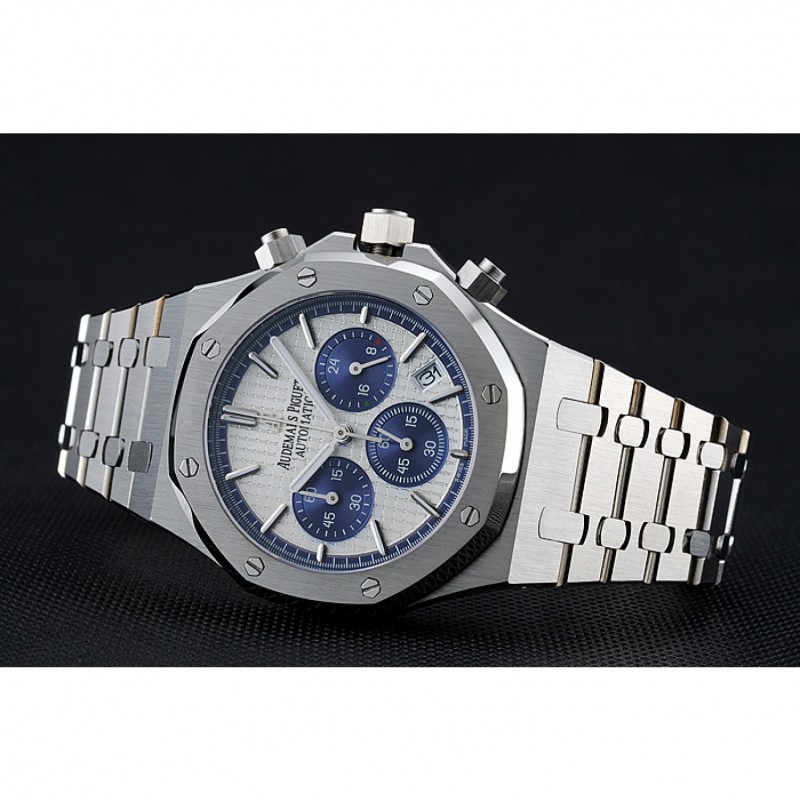 Best Replica Watches Audemars Piguet Royal Oak Chronograph White And Blue Dial Stainless Steel Bracelet 1454026-4