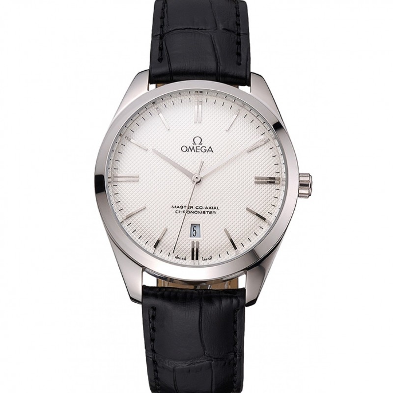 High End Omega Tresor Master Co-Axial White Dial Stainless Steel Case Black Leather Strap-0