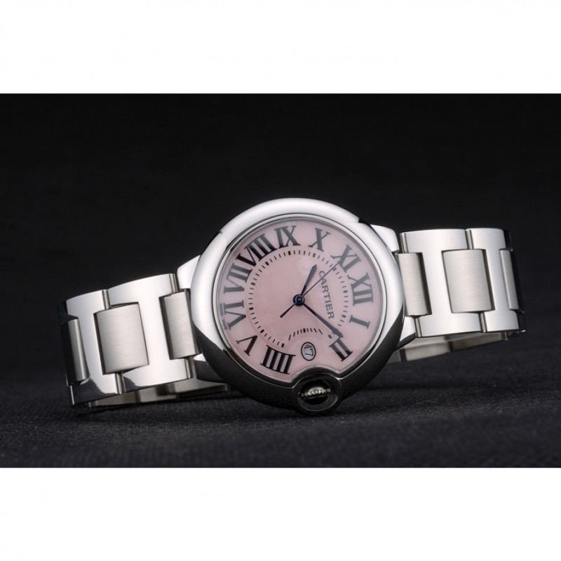 SS Replica Watches Cartier Ballon Bleu 38mm Pink Dial Stainless Steel Case And Bracelet-3