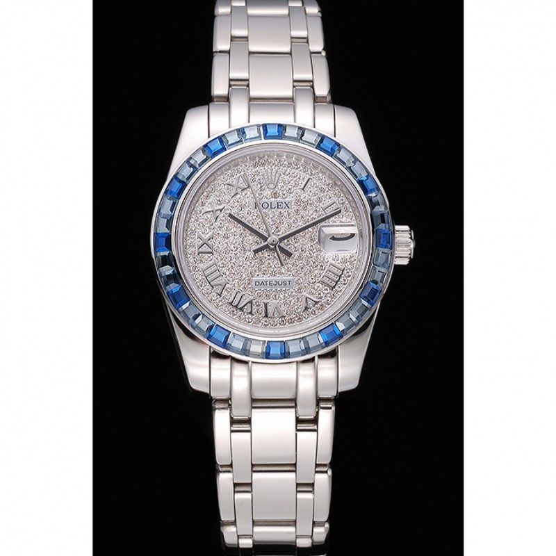 Rolex Datejust Diamond Dial Blue Jewels Bezel Stainless Steel Case And Bracelet 622834-1