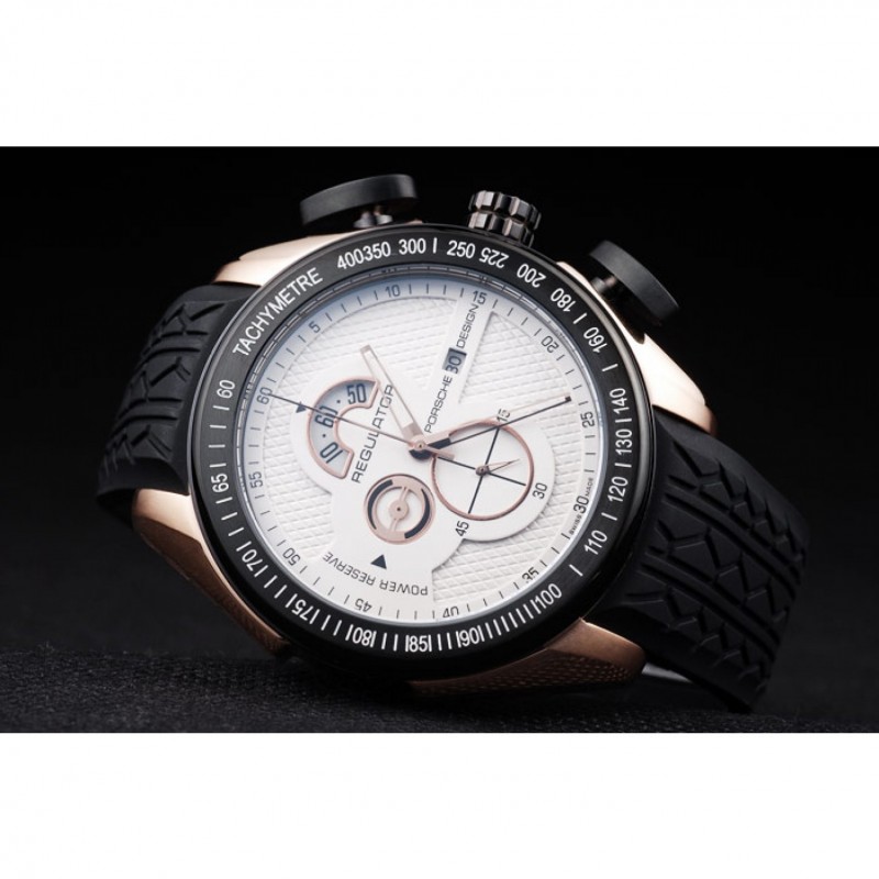 Porsche Regulator Power Reserve Rose Gold Case White Dial-4